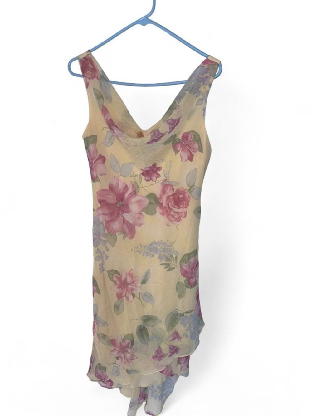 Floral Sleeveless V-Neck Slip Dress in Cream and Pink